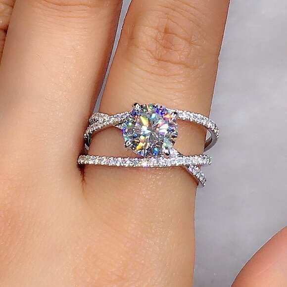 ▶Engagement CZ Clear Super Large Silver Plated Wedding Beautiful Ring, K993